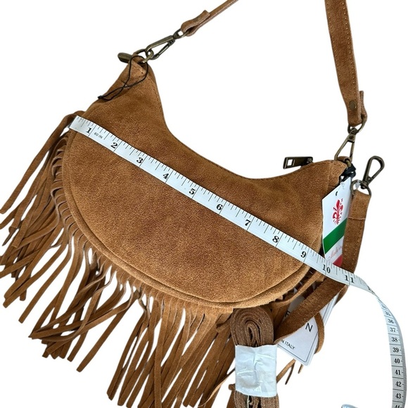 Marlon Italy Tan Fringe Shoulder Bag Crossbody - Picture 9 of 9